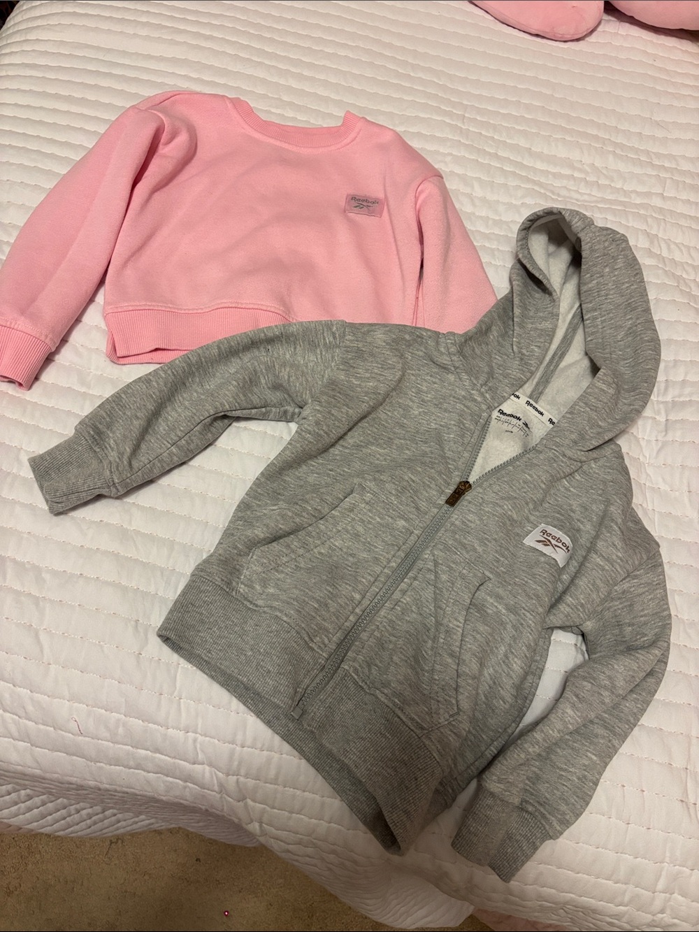 Children's Pink Crewneck Sweatshirt & Gray Hooded Zip Jacket Set pink is cropped